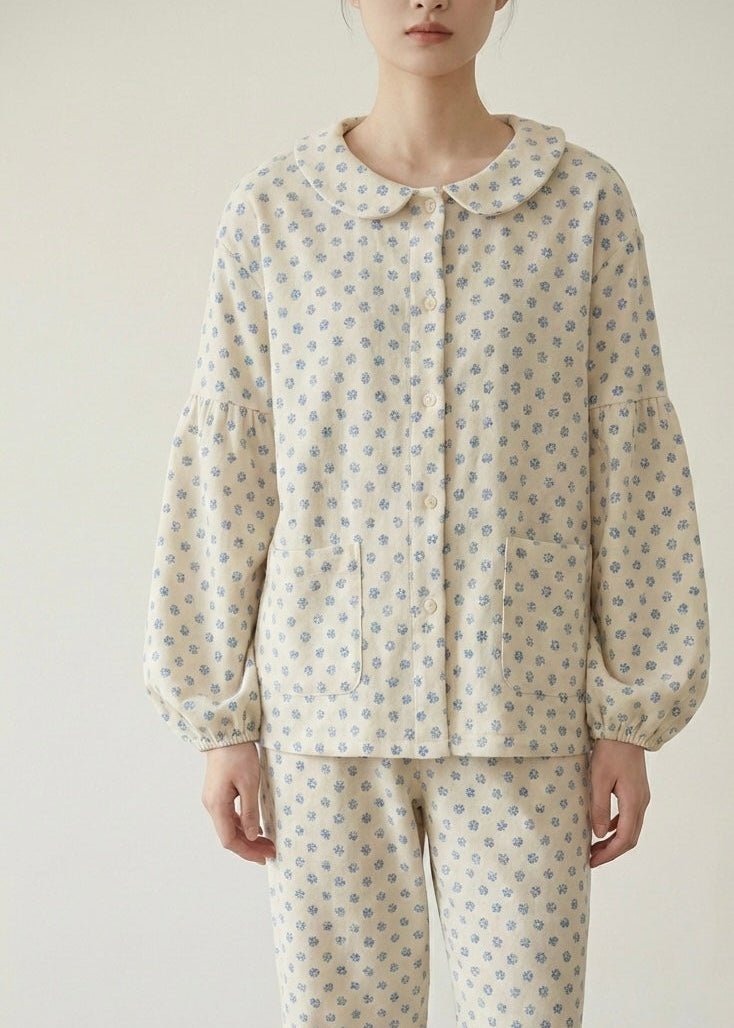  - Ever Lasting - Aria Ruffle Floral Pajama Set / Beige - Pajamas - Ever Lasting