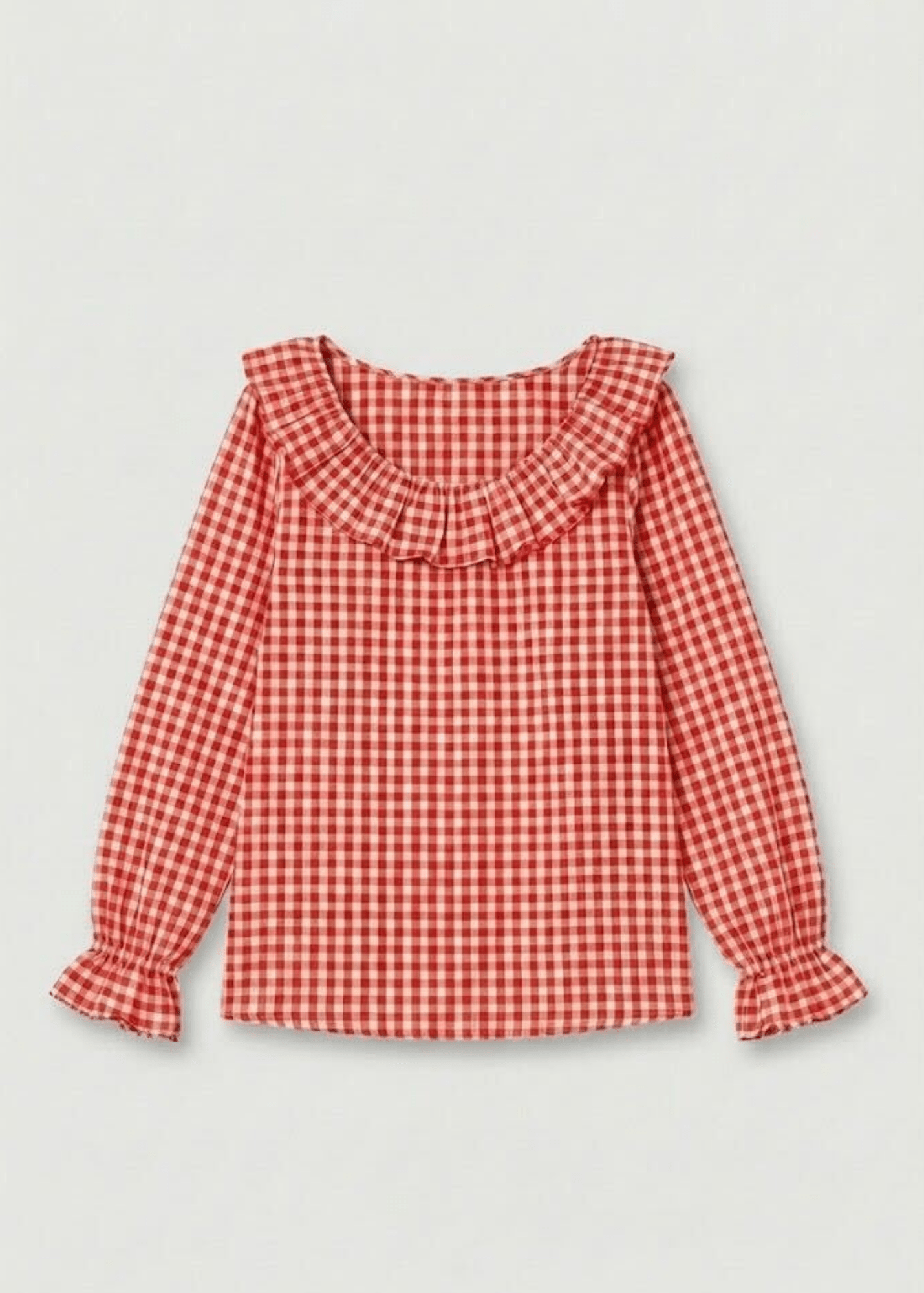  - Ever Lasting - Ariane Gingham Boat Neck Combed Cotton Pajama Set / Red - Pajama Set - Ever Lasting