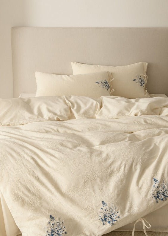 -Ever Lasting - Ariella Floral Embroidered Bedding Set / Blue -Bedding Set -Ever Lasting