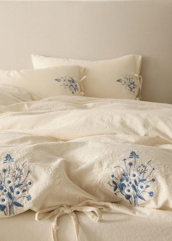 -Ever Lasting - Ariella Floral Embroidered Bedding Set / Blue -Bedding Set -Ever Lasting