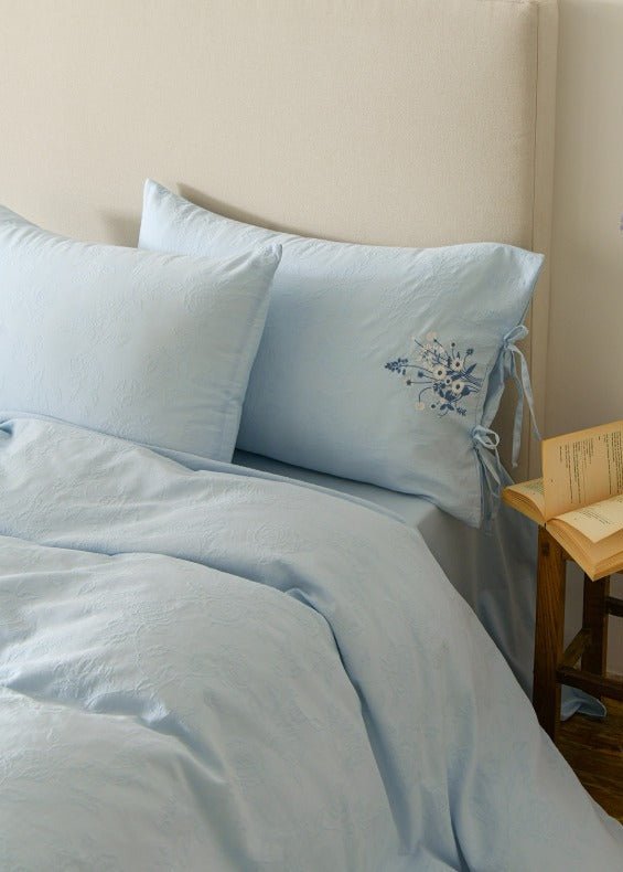 -Ever Lasting - Ariella Floral Embroidered Bedding Set / Blue -Bedding Set -Ever Lasting