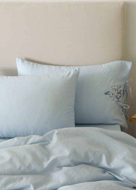 -Ever Lasting - Ariella Floral Embroidered Bedding Set / Blue -Bedding Set -Ever Lasting
