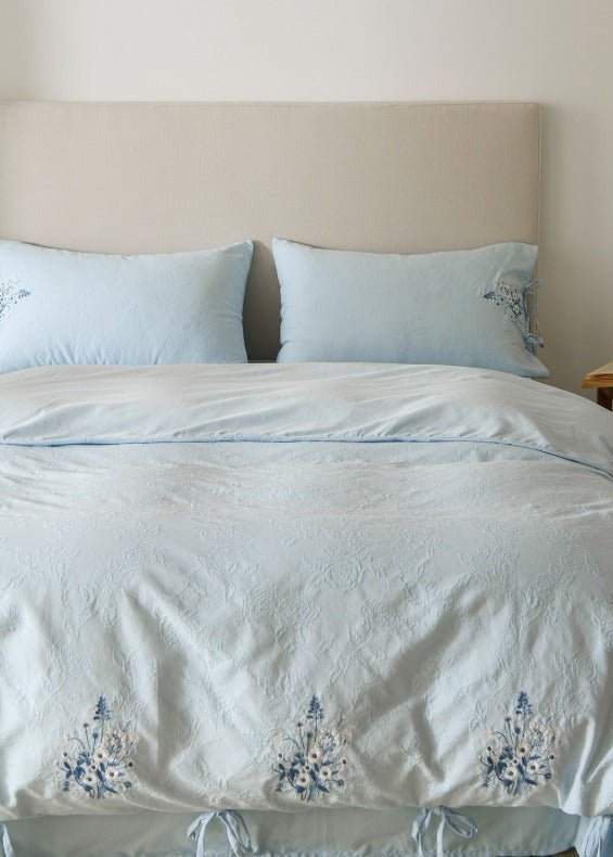 -Ever Lasting - Ariella Floral Embroidered Bedding Set / Blue -Bedding Set -Ever Lasting