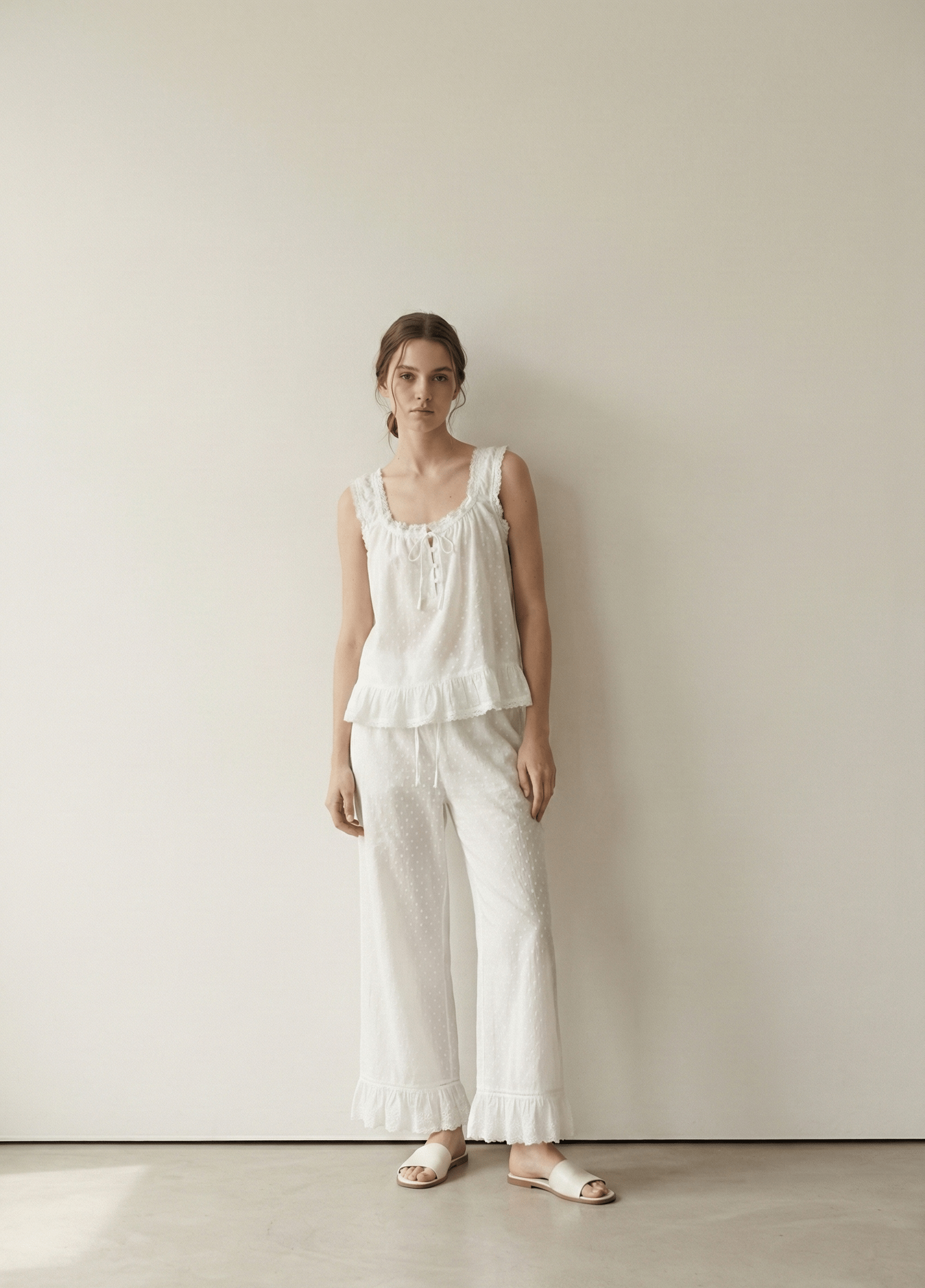  - Ever Lasting - Arielle Cotton Embroidered Lounge Set / White - Pajamas - Ever Lasting