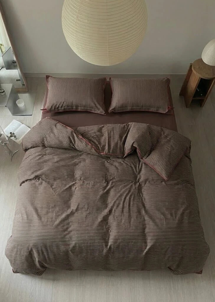  - Ever Lasting - Arthur Pinstripe Bedding Set / Espresso Brown - Bedding Set - Ever Lasting