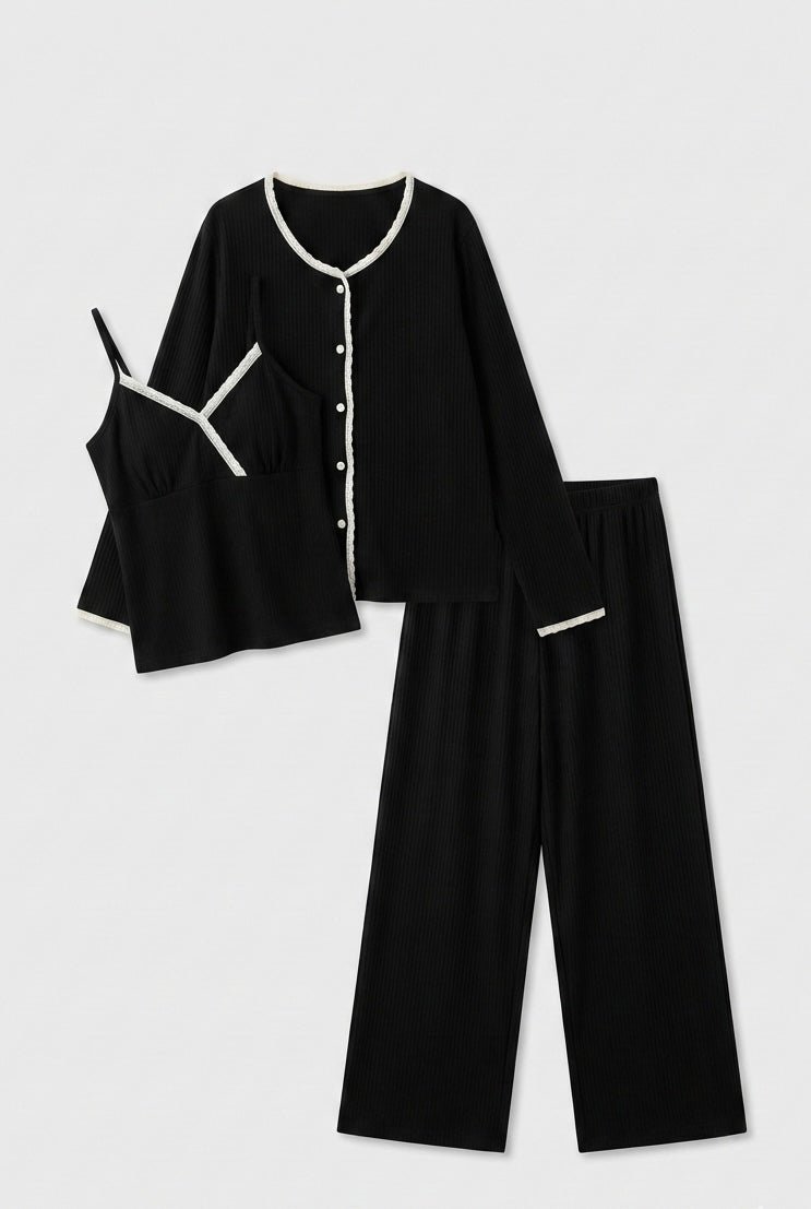  - Ever Lasting - Aspen Long - Sleeve Velvet Pajama Set / Black - Pajamas - Ever Lasting