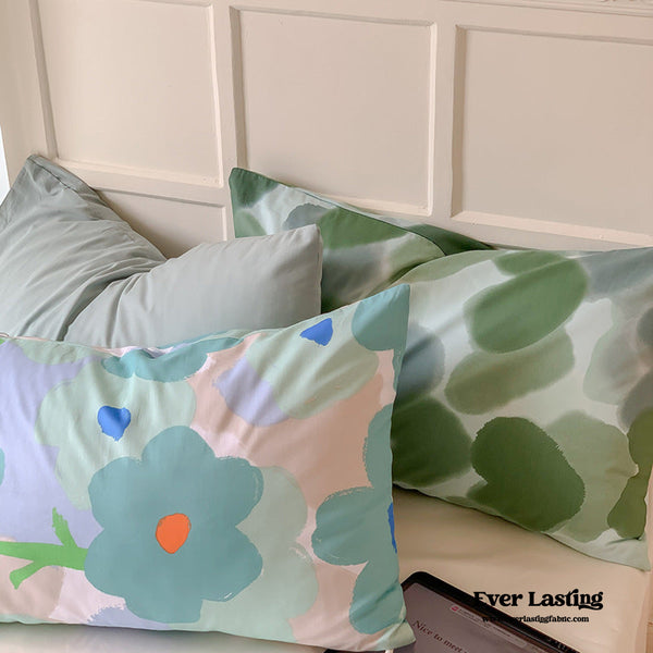 Assorted Cool Tone Floral & Patterned Pillowcases