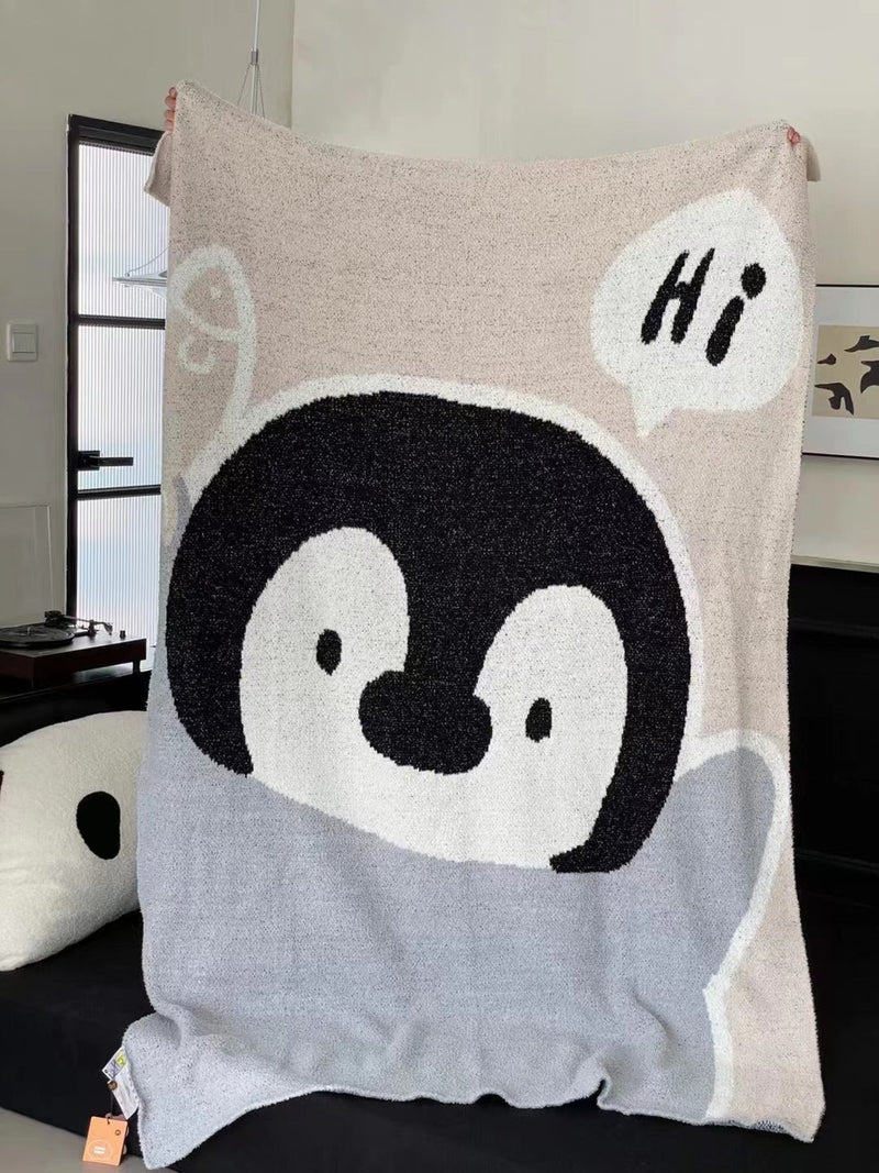 Assorted Cute Pet Knit Blanket / Pink Penguin - White One Size Blankets