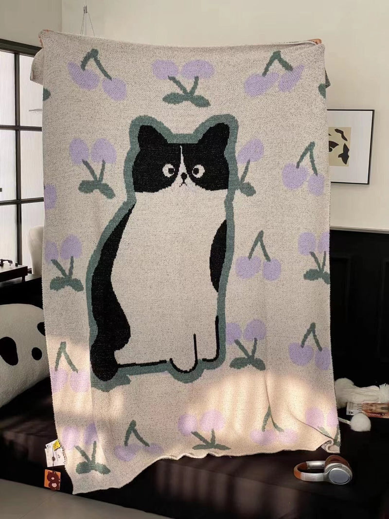 Assorted Cute Pet Knit Blanket / Yorkshire Beige Cat - Purple One Size Blankets