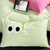 Assorted Googly Eyes Patterned Pillowcases Neon Green Stripes +