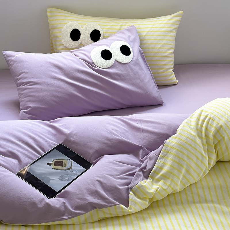 Assorted Googly Eyes Patterned Pillowcases Purple +
