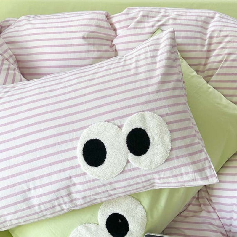 Assorted Googly Eyes Patterned Pillowcases Purple Stripes +