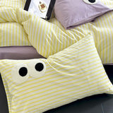 Assorted Googly Eyes Patterned Pillowcases Yellow Stripes +