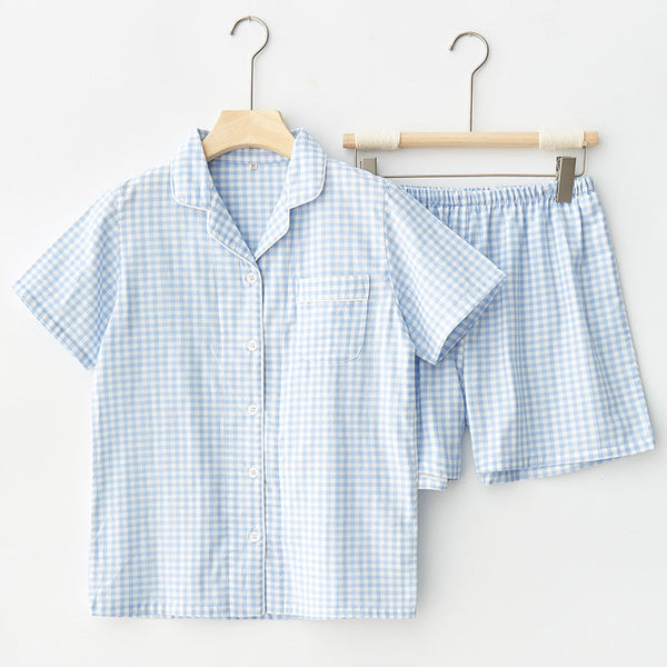 Assorted Short-Sleeve & Shorts Pajama Set / Blue Gingham Small/Medium Pajamas