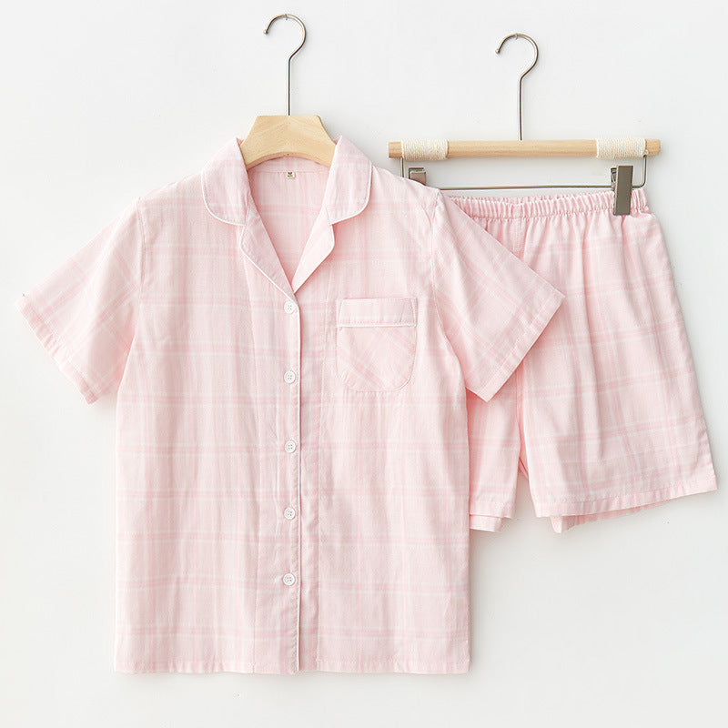 Assorted Short-Sleeve & Shorts Pajama Set / Blue Pink Plaid Small/Medium Pajamas