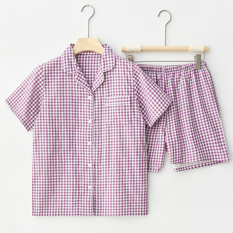 Assorted Short-Sleeve & Shorts Pajama Set / Blue Purple Gingham Small/Medium Pajamas
