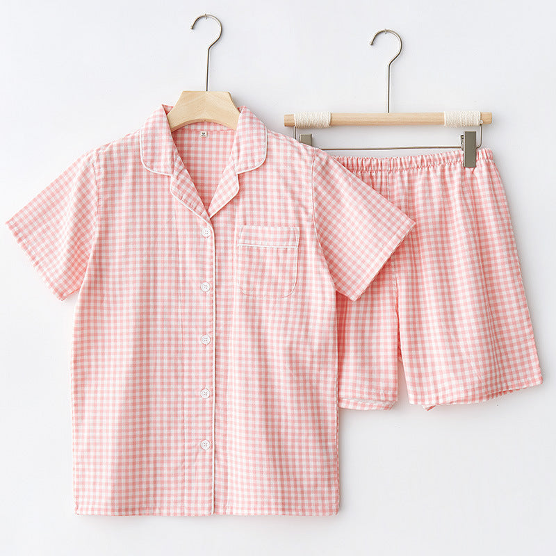 Assorted Short-Sleeve & Shorts Pajama Set / Plaid Orange Pink Gingham Small/Medium Pajamas