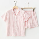 Assorted Short-Sleeve & Shorts Pajama Set / Plaid Orange Pink Small/Medium Pajamas