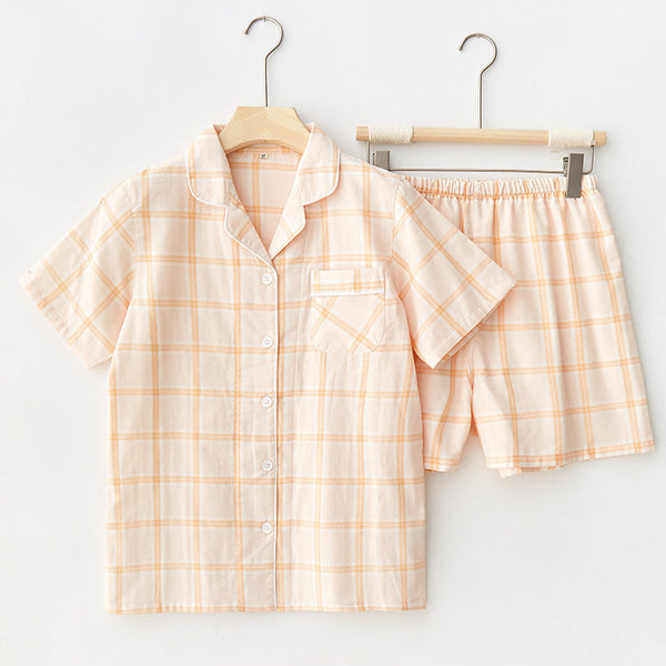 Assorted Short-Sleeve & Shorts Pajama Set / Plaid Orange Small/Medium Pajamas