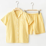 Assorted Short-Sleeve & Shorts Pajama Set / Plaid Orange Yellow Gingham Small/Medium Pajamas