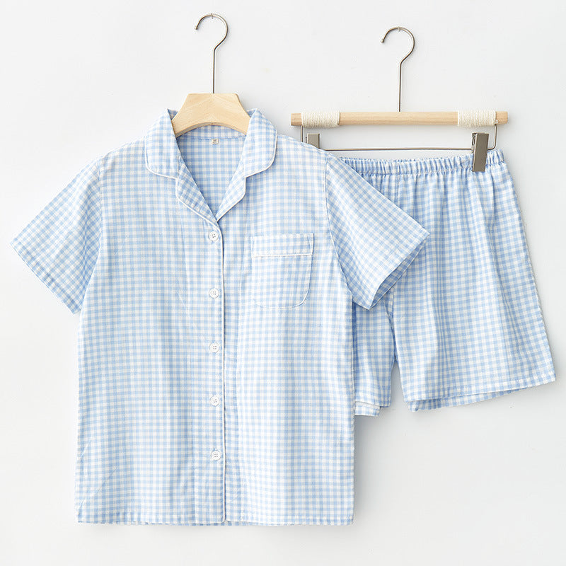Assorted Short-Sleeve & Shorts Pajama Set / Plaid Pink Blue Gingham Small/Medium Pajamas