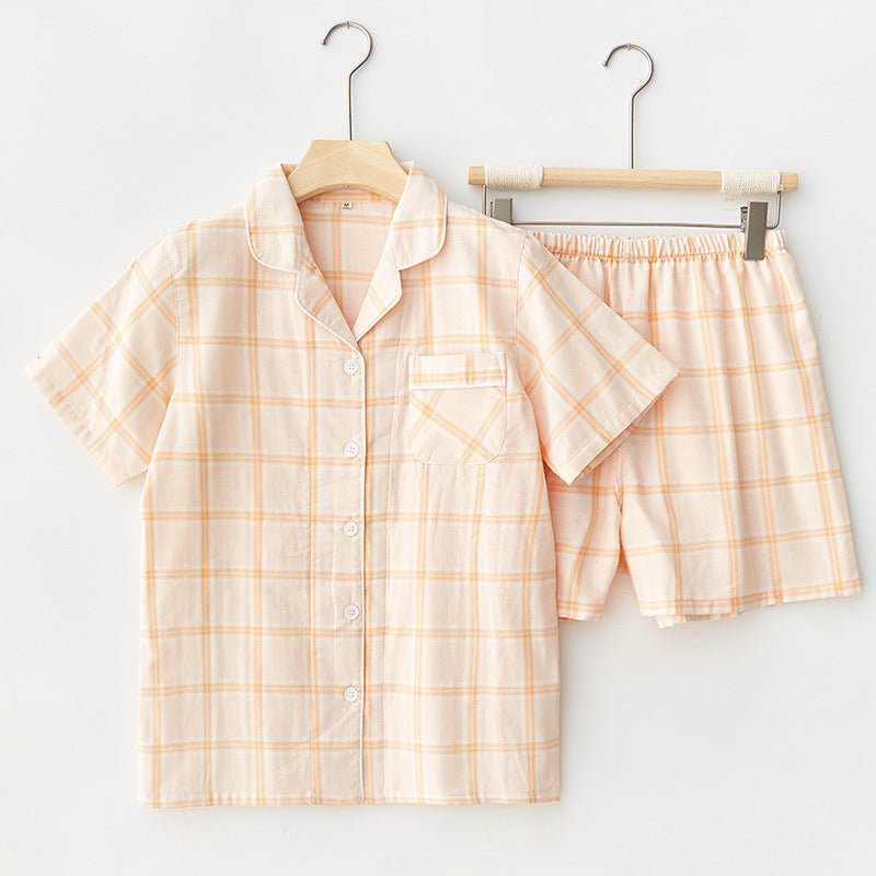 Assorted Short-Sleeve & Shorts Pajama Set / Plaid Pink Orange Small/Medium Pajamas