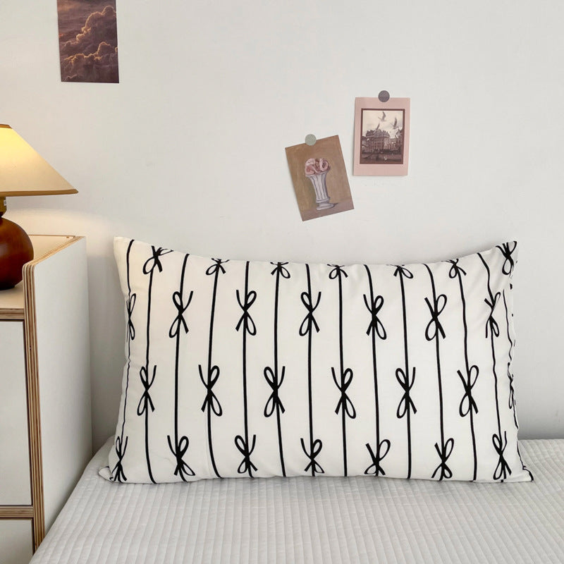 Assorted Stripe & Patterned Pillowcases White + Black Bow Tie