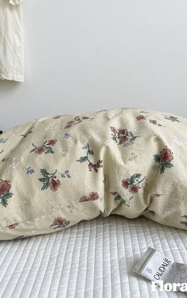 Assorted Washed Cotton Pillowcases / Floral Beige