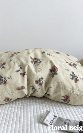 Assorted Washed Cotton Pillowcases / Floral Beige