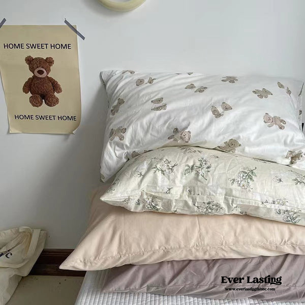 Assorted Washed Cotton Pillowcases / Teddy White Pillow Cases