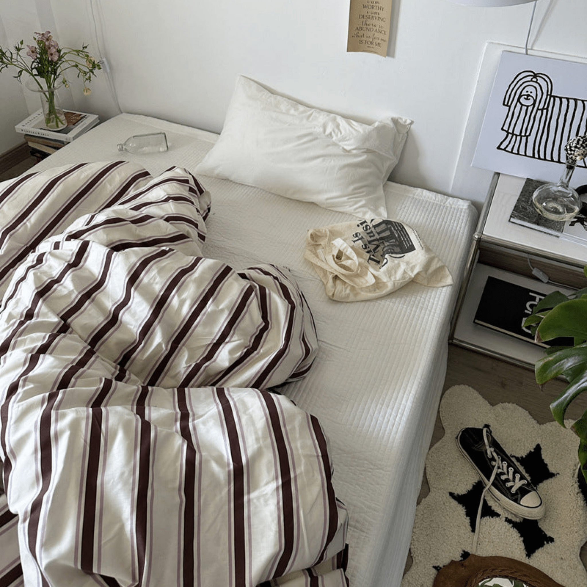 Assorted Washed Cotton Striped Duvet Cover / Pink Brown - Ever Lasting