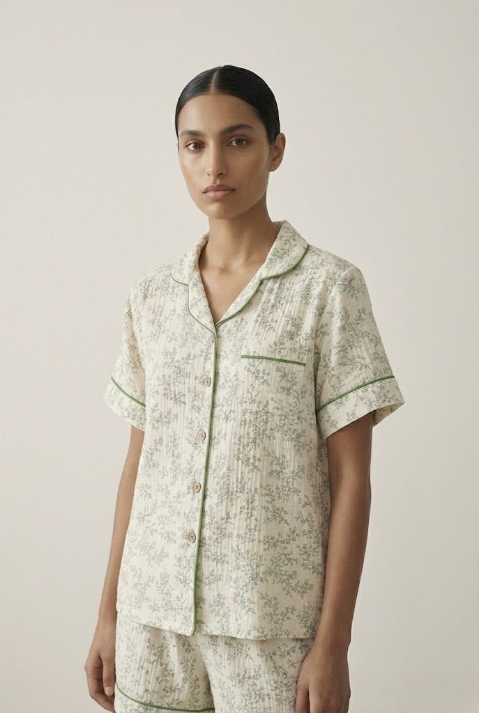 -Ever Lasting - Auralis Shorts & Long-Pant Floral Pajama Set / Green -Pajamas -Ever Lasting