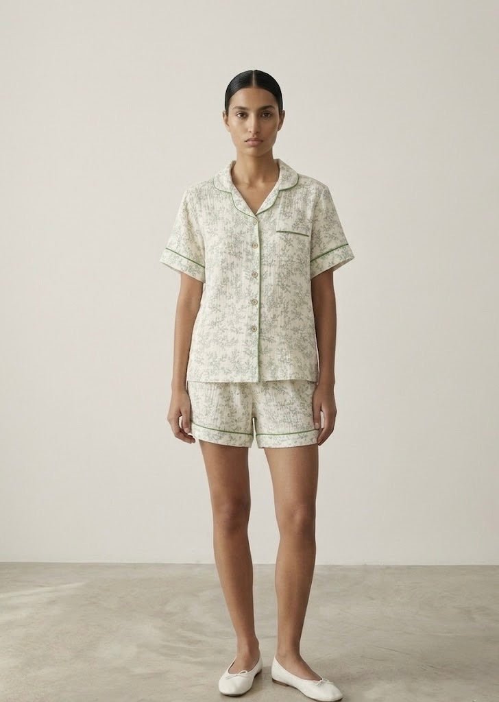 -Ever Lasting - Auralis Shorts & Long-Pant Floral Pajama Set / Green -Pajamas -Ever Lasting
