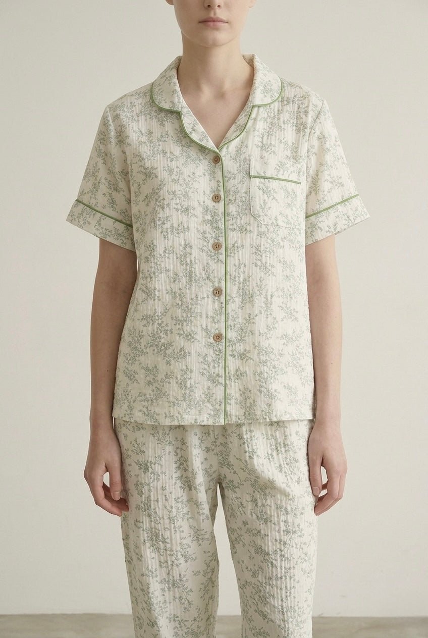-Ever Lasting - Auralis Shorts & Long-Pant Floral Pajama Set / Green -Pajamas -Ever Lasting