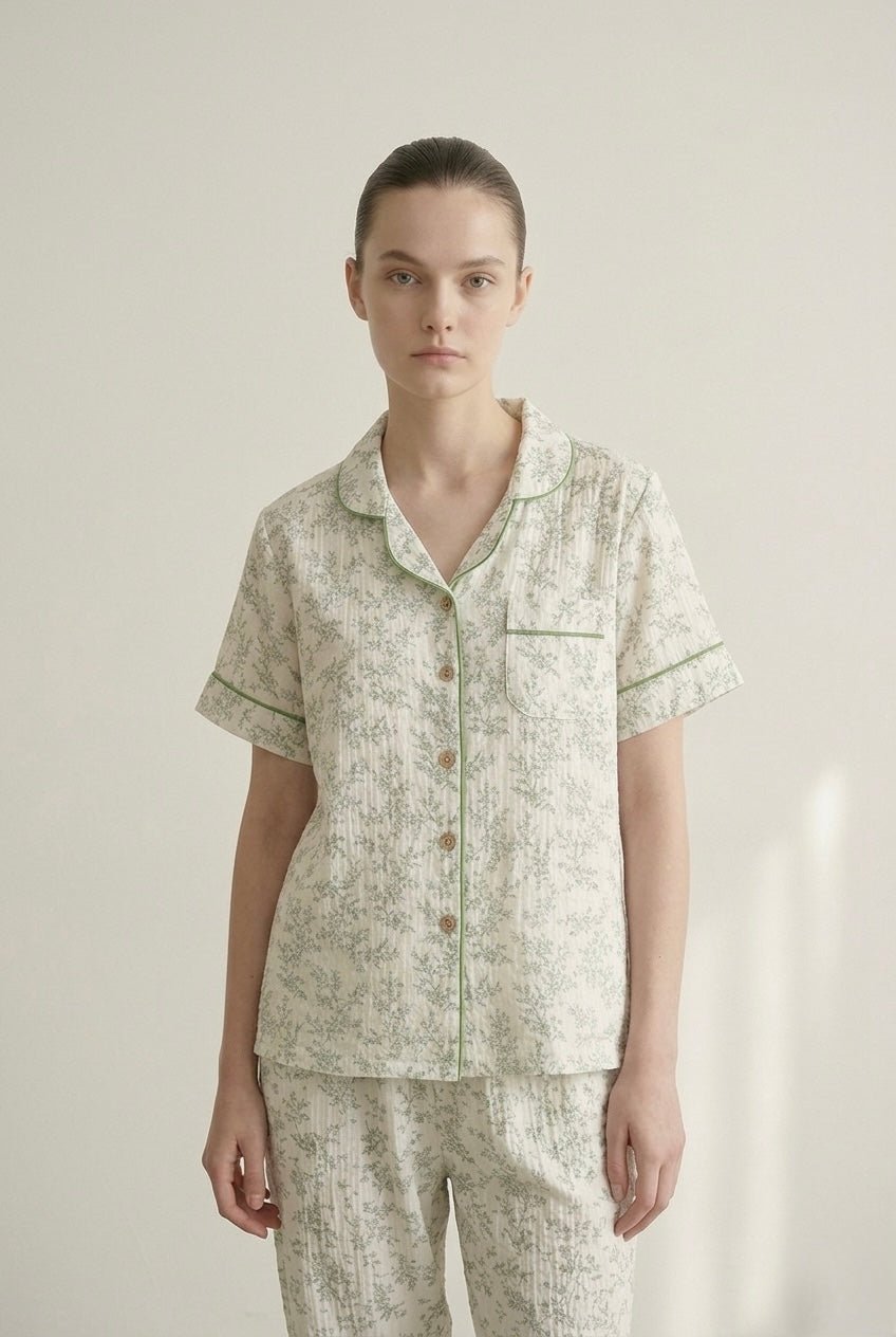 -Ever Lasting - Auralis Shorts & Long-Pant Floral Pajama Set / Green -Pajamas -Ever Lasting