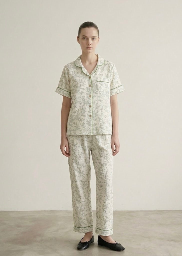 -Ever Lasting - Auralis Shorts & Long-Pant Floral Pajama Set / Green -Pajamas -Ever Lasting