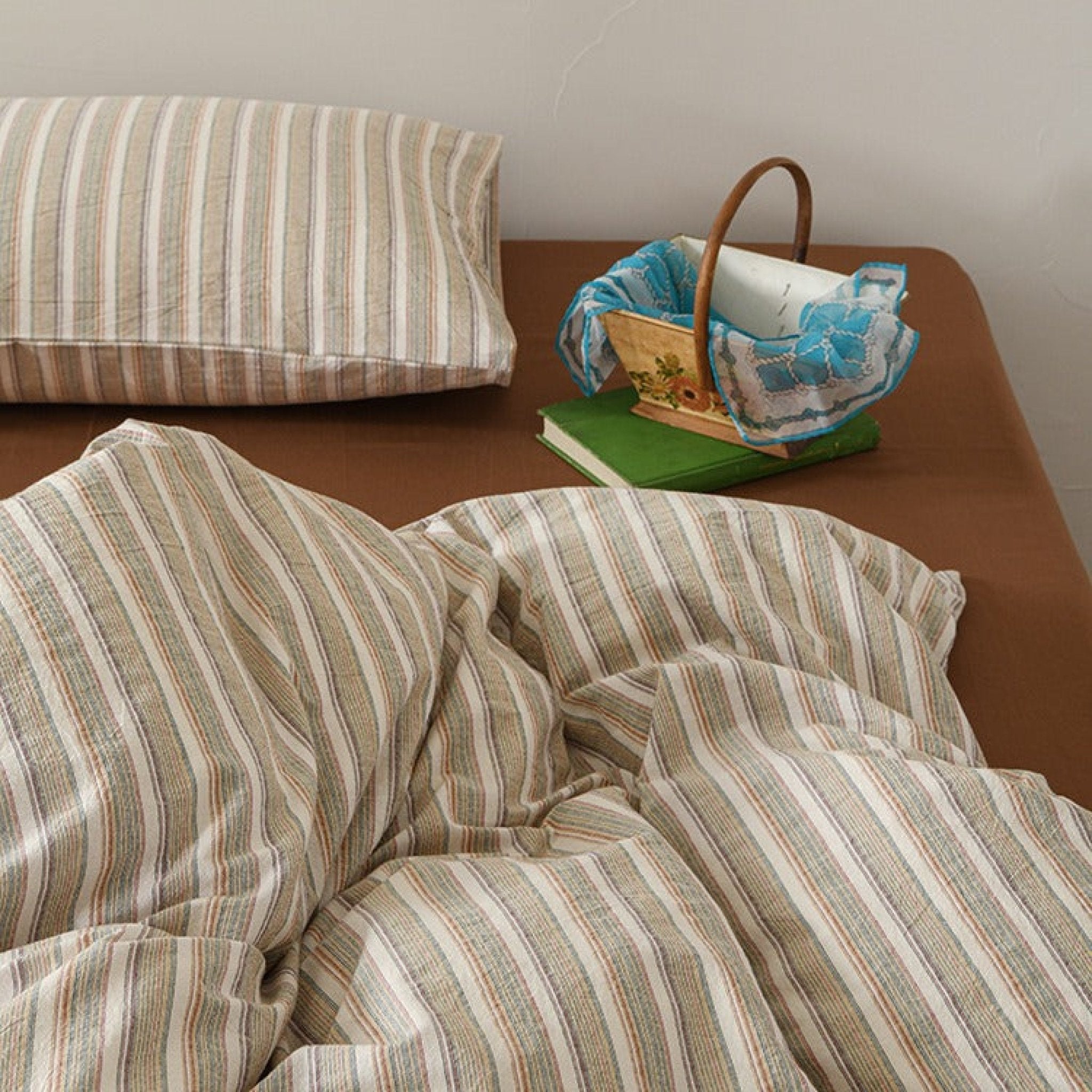 Ava Vintage Striped Cotton Bedding Set / Beige Striped - Ever Lasting