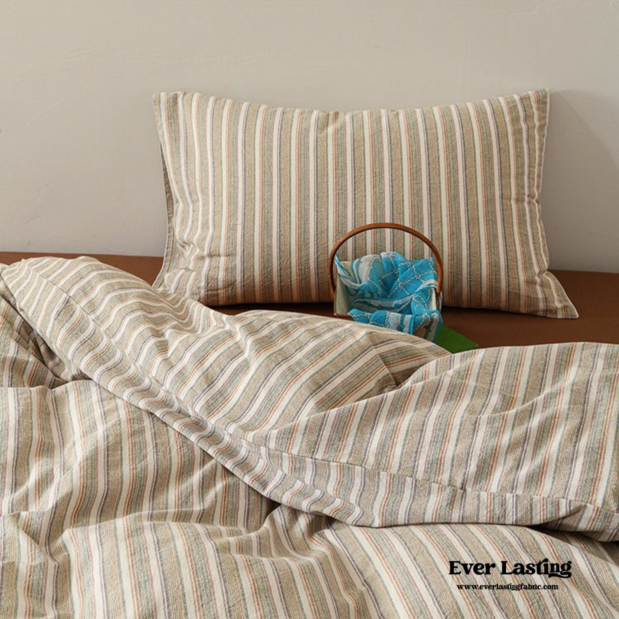 Ava Vintage Striped Cotton Bedding Set / Beige Striped - Ever Lasting