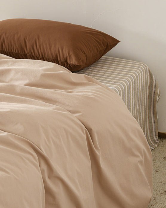  - Ever Lasting - Ava Vintage Striped Cotton Bedding Set / Beige Striped - Bedding Set - Ever Lasting