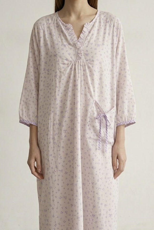 -Ever Lasting - Aveline Floral Long-Sleeve Nightgown Dress / Purple -Pajamas -Ever Lasting