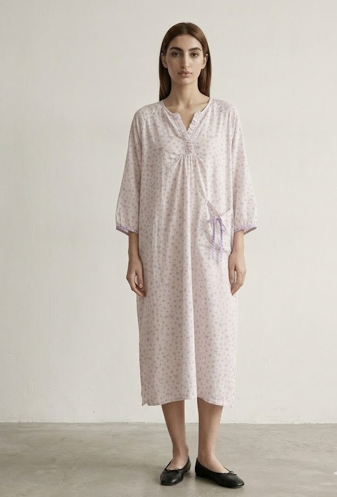 -Ever Lasting - Aveline Floral Long-Sleeve Nightgown Dress / Purple -Pajamas -Ever Lasting