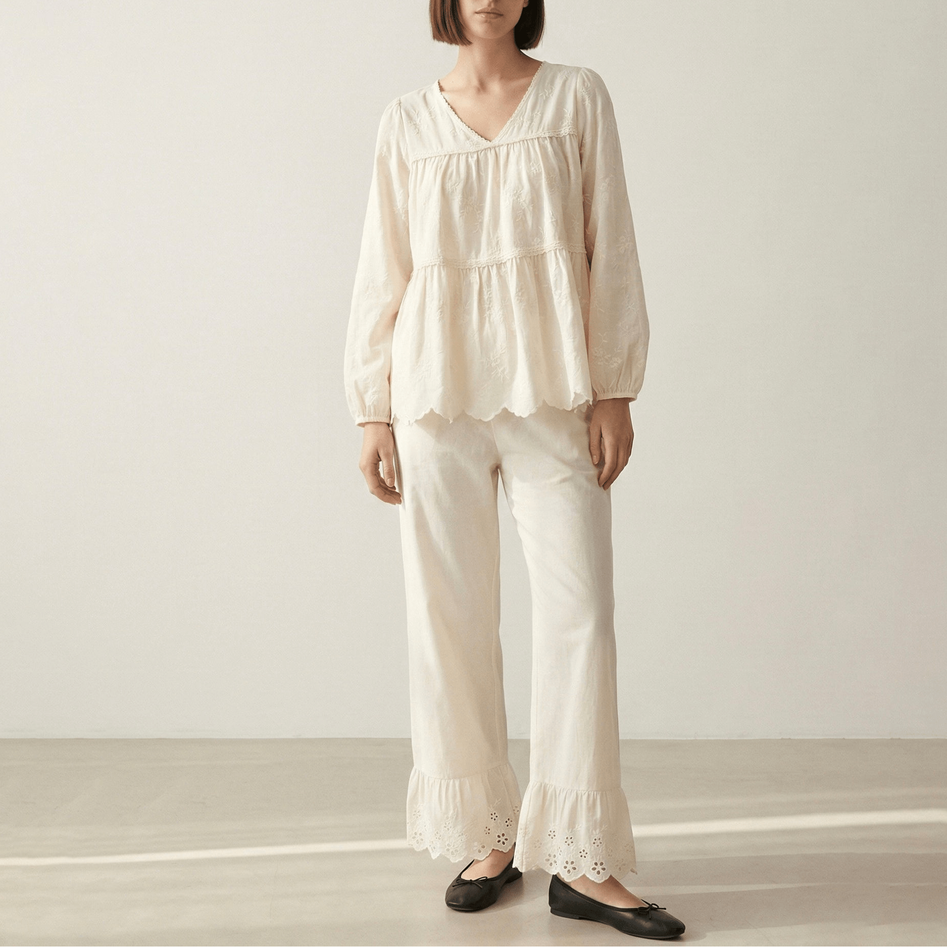  - Ever Lasting - Avery Long - Sleeve & Long - Pant Floral Pajama Set / White - Pajamas - Ever Lasting