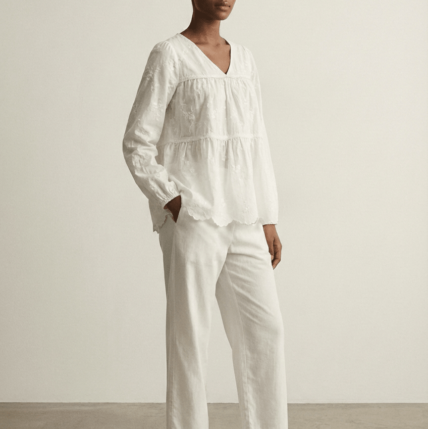  - Ever Lasting - Avery Long - Sleeve & Long - Pant Floral Pajama Set / White - Pajamas - Ever Lasting