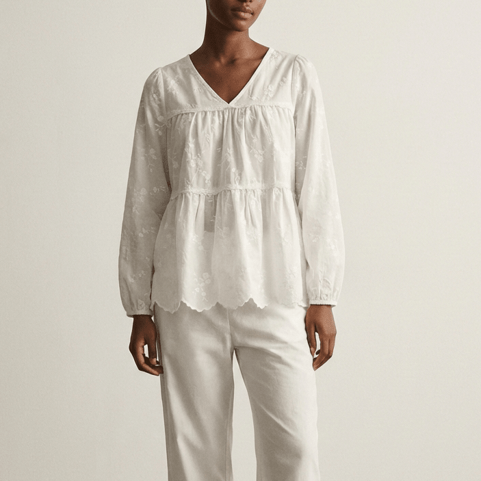  - Ever Lasting - Avery Long - Sleeve & Long - Pant Floral Pajama Set / White - Pajamas - Ever Lasting