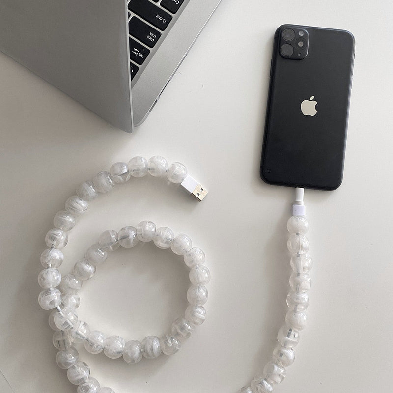 Beaded Phone Charger Cable / Black Transparent Data