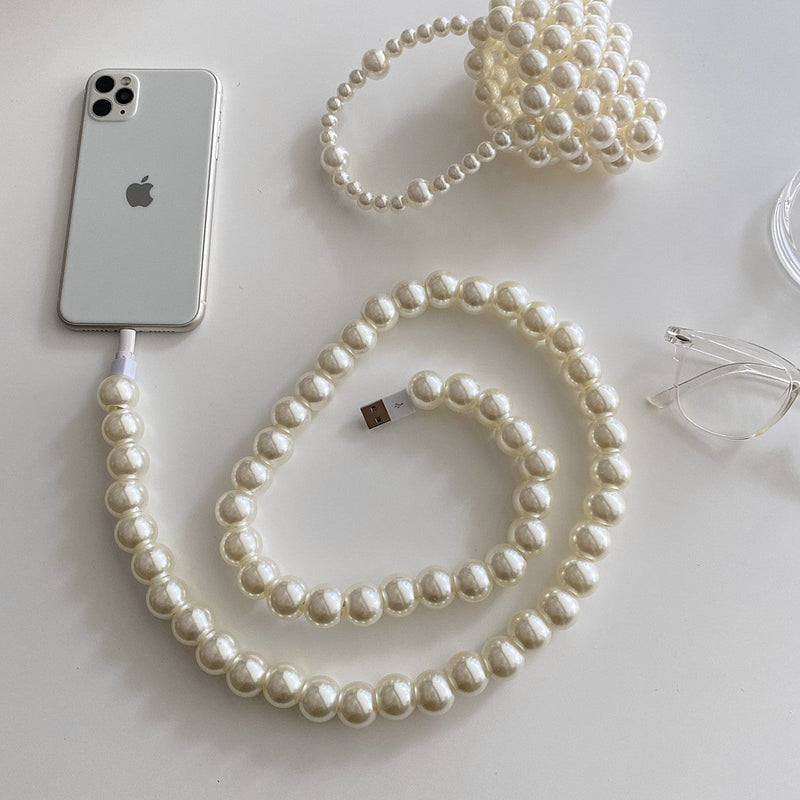 Beaded Phone Charger Cable / Pearl Data