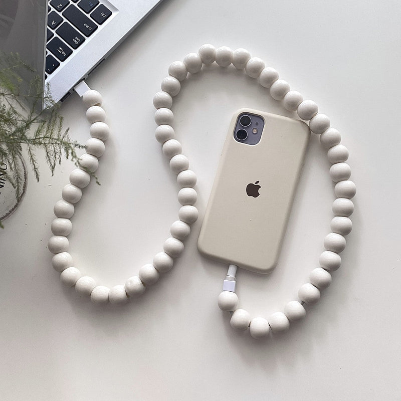 Beaded Phone Charger Cable / Pearl White Data
