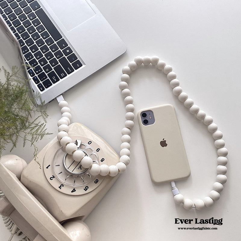 Beaded Phone Charger Cable / White Data