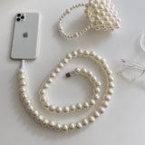 Beaded Phone Charger Cable / White Pearl Data
