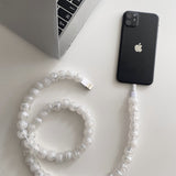 Beaded Phone Charger Cable / White Transparent Data